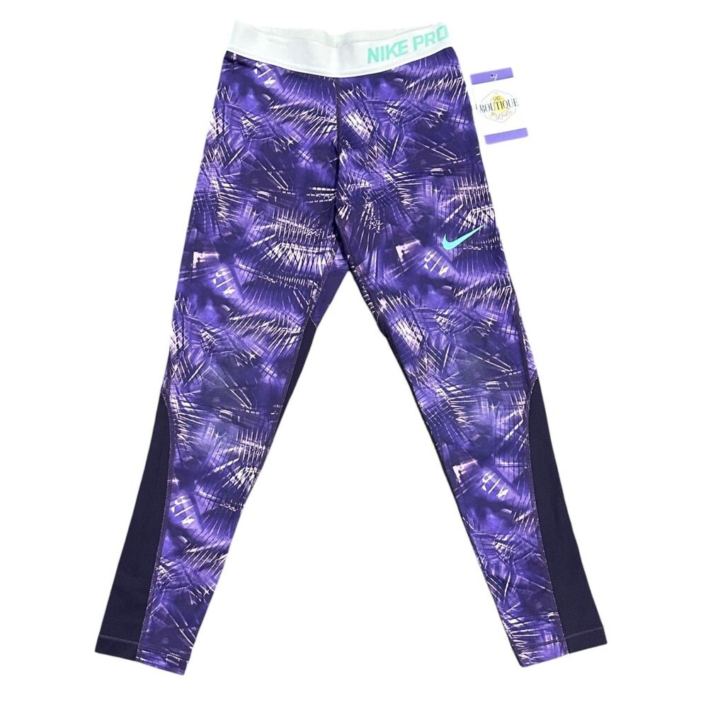 Nike Pro Youth M Purple Black Dri-Fit Running Tights Leggings Stretch Activewear
